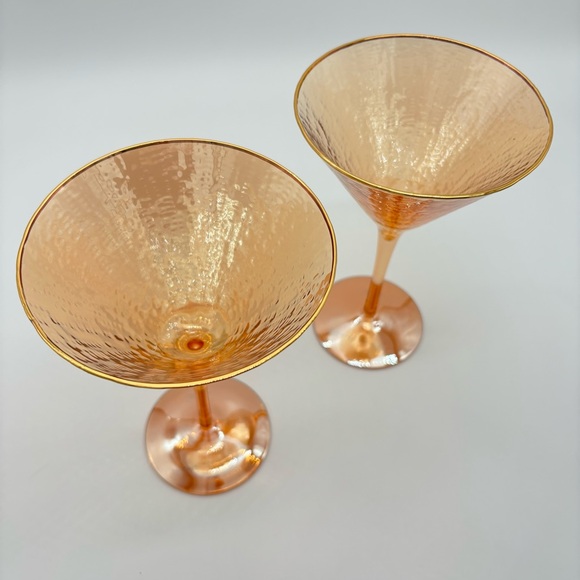 New Set of 2 Anthropologie Zaza Martini Glasses Honey Luster Marigold Iridescent - Picture 3 of 10